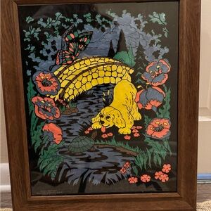 Framed Art with Yellow Dog and Butterfly